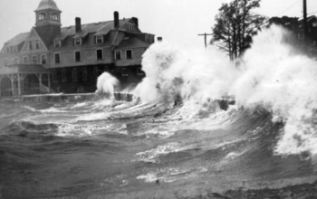 Waves crashed ashore in Woods Hole, Mass., during a 1938 hurricane.
